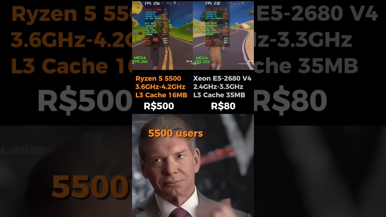 Ryzen 5 5500 vs Xeon E5 2680 v4 #xeon #ryzen #processor #pcgamer #setupgamer #tecnologia #amd #intel