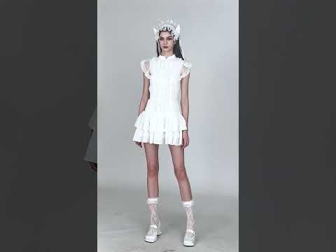 White Gothic Lolita Lace Dress with Frilly Skirt