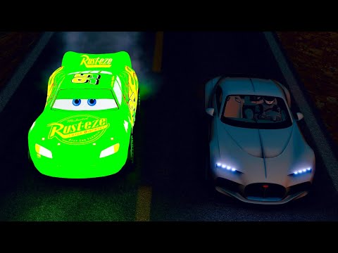 Lightning McQueen Green Neon Edition vs Bugatti Atlantic Concept 2020 - Night Drag Race