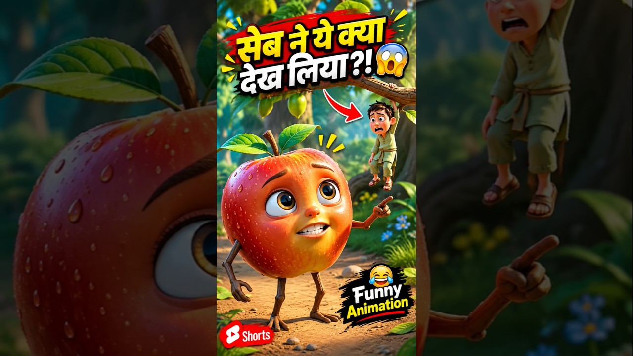 😱पेड़ पर लटका बच्चा देखकर सेब हैरान! 😳🍎 #viral #youtubeshorts #shorts #trending #funny #comedy