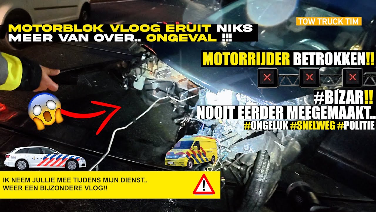 🚨Motorblok vliegt uit auto na ongeval en haalt motorrijder onderuit!🚨