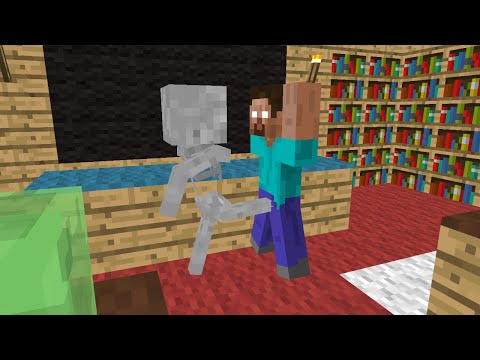 Monster School: Brave - Minecraft Animation - Skeleton kicks balls of Herobrine, he's so brave :))