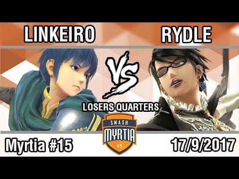 [Smash Myrtia #15] Linkeiro (Marth) vs Rydle (Bayonetta) [Losers Quarters]