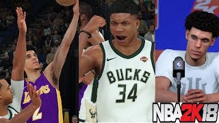 NBA 2K18 Mycareer-First Starting Lineup!!But...Lonzo Ball vs Giannis Antetokounmpo (Part8)