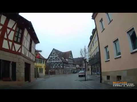 D: Kreisstadt Zirndorf. Landkreis Fürth. Fahrt durch die Innenstadt. Februar 2018