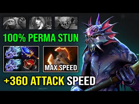 WTF +360 Attack Speed First Item Battle Fury 2x Double Moon Shard Slardar 100% Perma Stun Dota 2