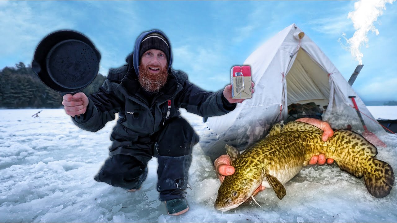 Winter Life in Canvas Tent on a Frozen Canadian Lake - Fishing for Food ASMR (Silent)
