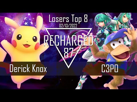 Recharged #87  Losers Top 8 - Derick Knox (Pikachu) Vs. C3PO (Diddy, Pyra/Mythra) - SSBU Tournament