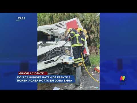 Colisão entre dois caminhões deixa um homem morto em Dona Emma