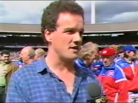 Footscray Reserves coach Rod 'Curly' Austin interviewed after his team won the 1988 flag.