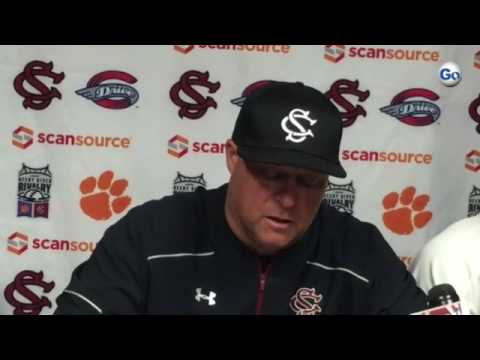 USC coach Chad Holbrook after 8-7 loss to Clemson, including Johnson injury