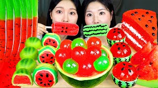Download lagu ASMR MUKBANG| Watermelon Desserts with sister! Ice cream, Jelly noodles, Tanghulu, Cake, Macaron. mp3