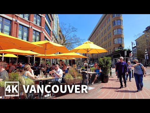 【4K】Downtown Vancouver Spring Walk on A Sunny Weekend, Travel Canada, Binaural City Sounds
