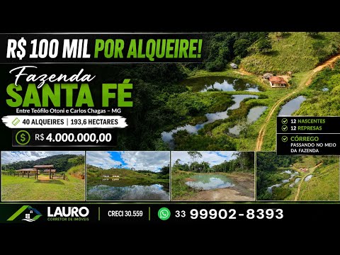 R$ 100 MIL POR ALQUEIRE! Fazenda 40 Alqueires com 12 Nascentes entre Teófilo Otoni e Carlos Chagas