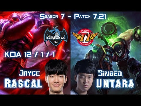 LZ Rascal JAYCE vs SKT T1 Untara SINGED Top - Patch 7.21 KR Ranked