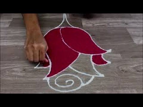 rose rangoli design by Gauri || simple gulab wali rangoli  - कलर्स वाली रंगोली - ગુલાબ વાળી રંગોળી Video