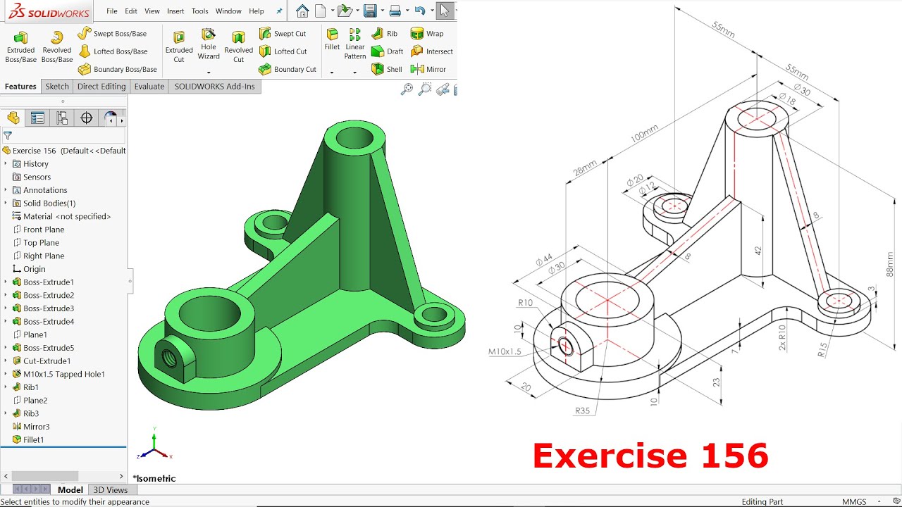 Solidworks tutorial for beginners Exercise 156