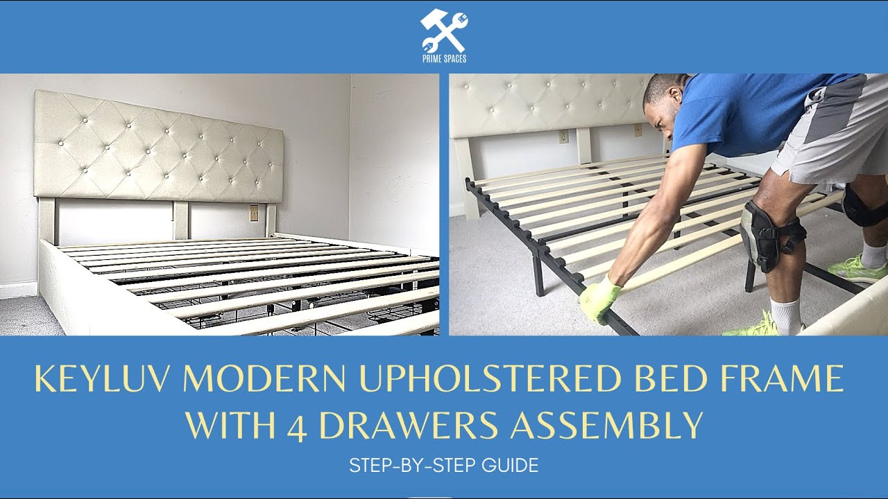 Keyluv Modern Upholstered Bed Frame with 4 Drawers Assembly Homfa Tufted Storage Platform Bed Frame