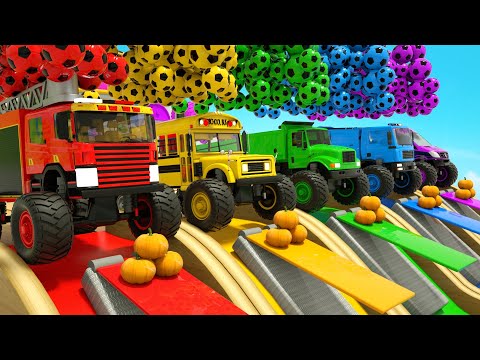 Baby Shark + Wheels On the Bus song - Giant wheels on jumping trucks - Baby Nursery Rhymes