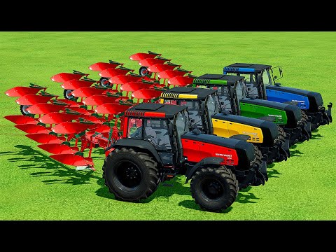 PLOUGHING FIELD WITH COLORED VALTRA TRACTORS - Farming Simulator 22