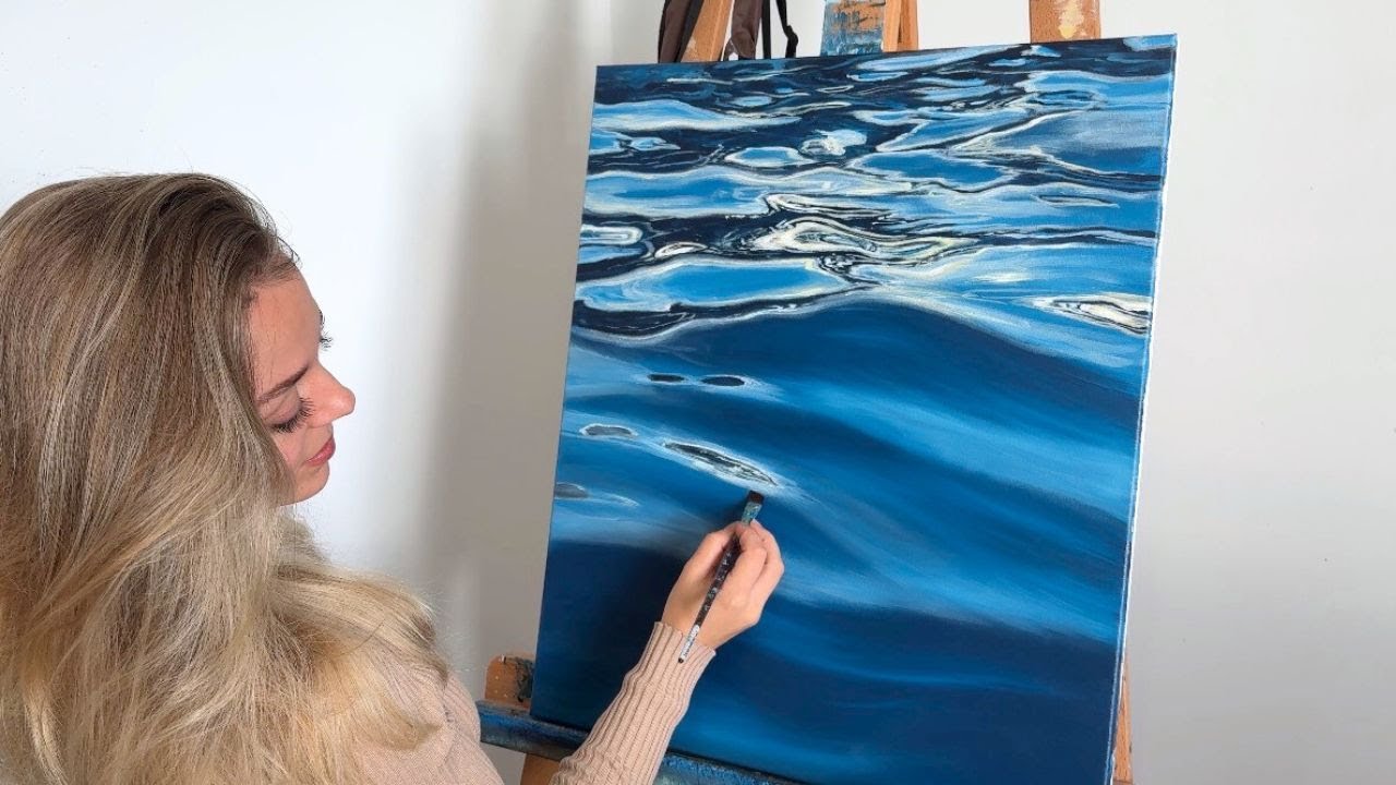 TUTO PEINTURE FACILE – L’EAU CALME & SES REFLETS À L’ACRYLIQUE (En - de 10 min !!!)