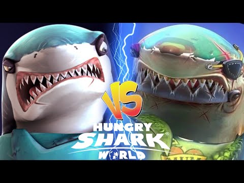 VETERAN GREAT WHITE vs GREAT WHITE SHARK ALL MOVIES COMPILATION - Hungry Shark World 10th