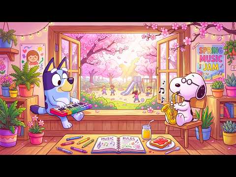 Snoopy & Bluey’s Sunny Spring Music Room 🌸🎶 Happy Jam in an Open Blossom Garden | Feel-Good Lofi