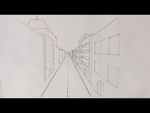 Perspektivisch zeichnen - eine Stadt mit 1 Fluchtpunkt zeichnen | Erklärung für Anfänger