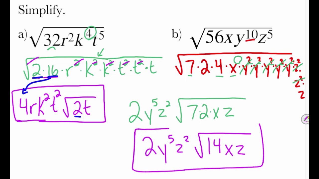 Algebra: 10-2 Simplifying Radical Expressions
