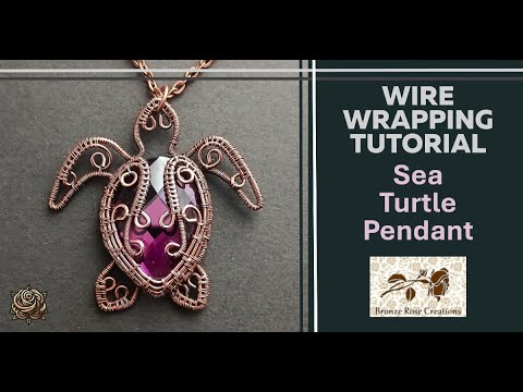 Wire wrapped sea turtle pendant, wire wrapping tutorial, how to wire wrap stones
