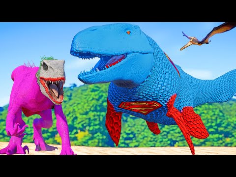 Red Color Duo Pink T-REX Superman Mosasaurus,Joker, Godzilla in this relentless dinosaur battle!