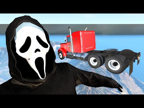 Jumping Cars into the mouth of a Giant Ghostface - BeamNG.Drive