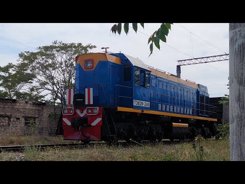 TEM2M-248 shunting diesel loco with semi wagons