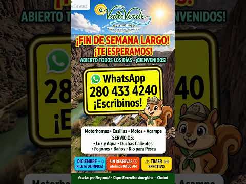 👍 !! Camping Valle Verde Dique Florentino Ameghino Chubut Argentina WhatsApp 2804334240