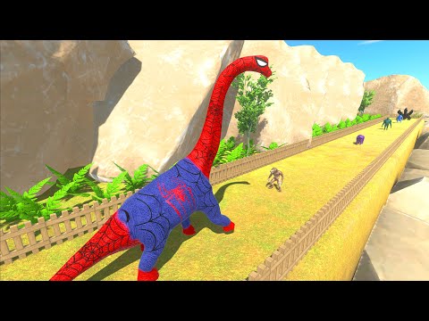 SPIDERMAN BRACHIOSAURUS DEATH RUN WAR - Animal Revolt Battle Simulator