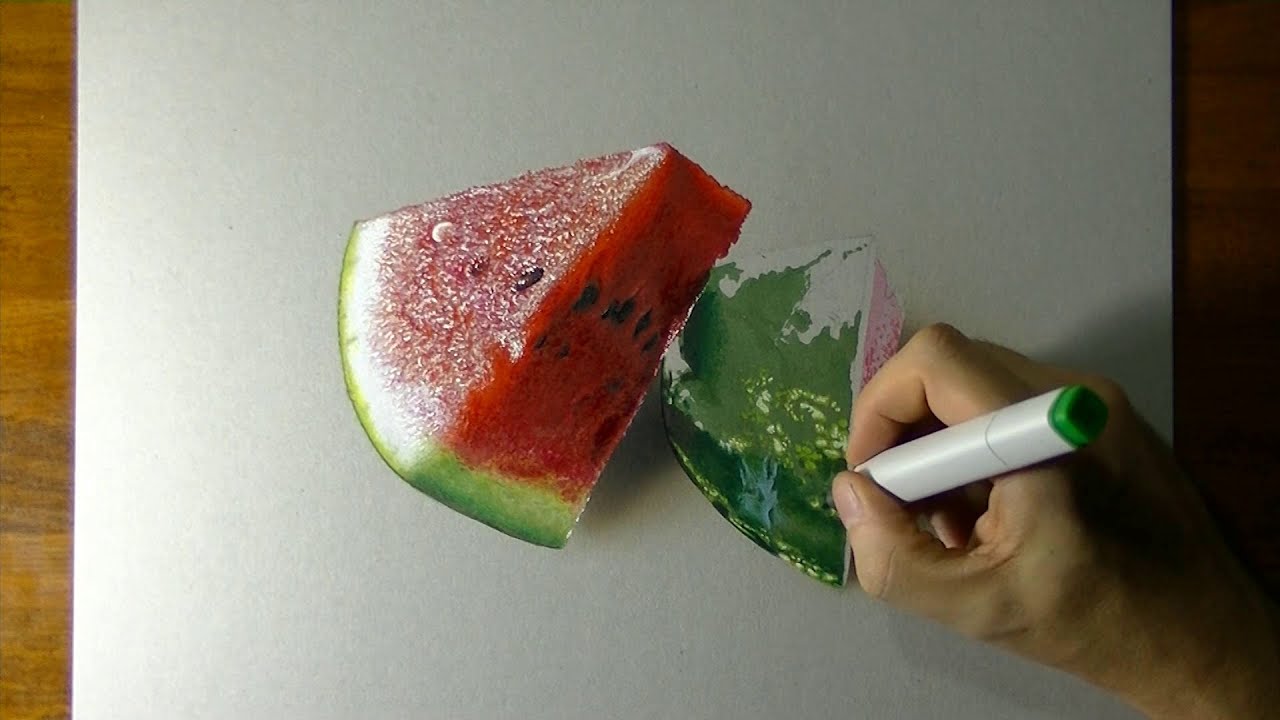 3d art drawing watermelon by marcello barenghi