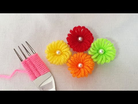 Amazing Trick with Fork - Easy Woolen Flower Making Ideas - Hand Embroidery Design - Sewing Hack