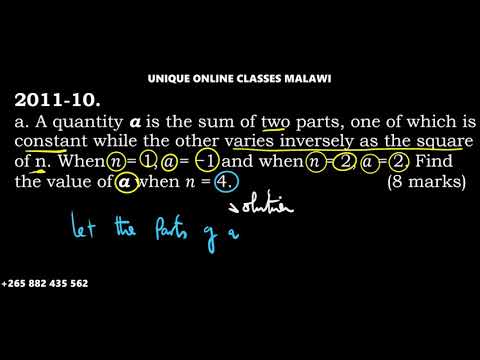 Form 3 Maths - Variation (2011 MANEB Maths Qn #10a)
