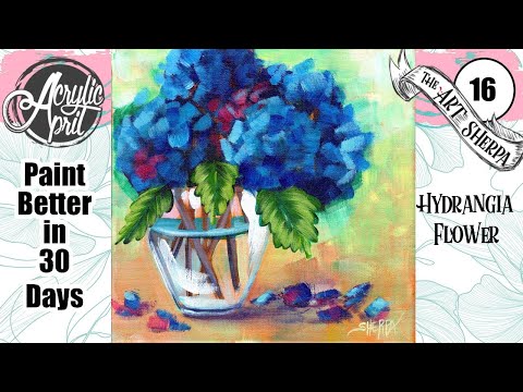 Hydrangea painting 🌺🌸🌼 Easy Acrylic Tutorial Step by Step Day 16   #AcrylicApril2022