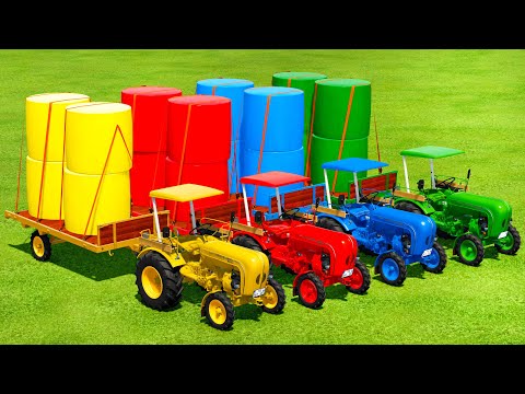 CUT GRASS, MAKE & LOAD COLORED BALES WITH JOHN DEERE AND PORSCHE TRACTORS - Farming Simulator 22