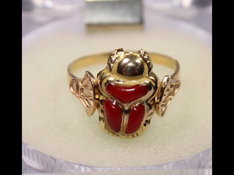Egyptian Red Scarab Gold 18K Ring Stamped Pharaonic Yellow Gold 3.2 Gr all sizes