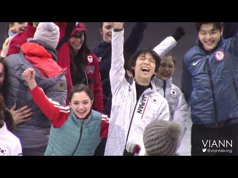 2018.02.24 Yuzuru Hanyu's cute moments with other skaters on Olympics Gala Practice