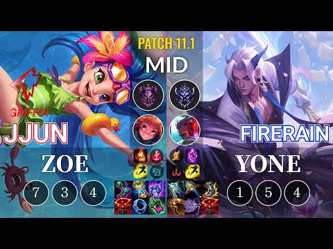 GRF jjun Zoe vs FireRain Yone Mid - KR Patch 11.1