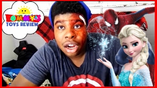 FROZEN ELSA AND SPIDERMAN TOY !!!!!! Ryan&#39;s Toy Review parody