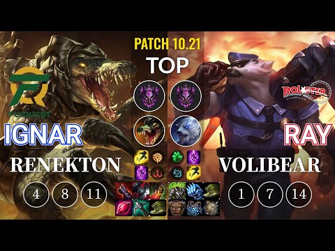 FLY IgNar Renekton vs KT Ray Volibear Top - KR Patch 10.21