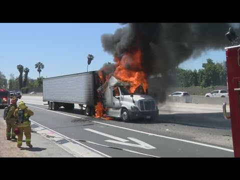 Fire Erupts In Big Rig Cab On 101 Freeway In Hollywood