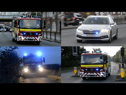 CLASSIC TWO TONE HORNS!! - Multiple Reserve Fire Appliances , Police Cars & Ambulances Responding!!