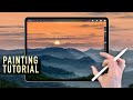 IPAD PAINTING TUTORIAL - Misty sunrise over mountain forests Landscape in Procreate