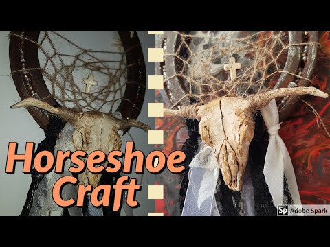 DIY Horseshoe with a dreamcatcher and clay Bullskull