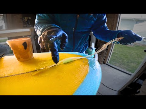 Glassing in a Leash Loop on a Surfboard